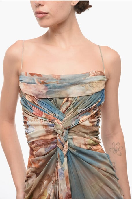 Gemustertes, drapiertes Maxikleid aus Tüll in Mehrfarbig - Image 3
