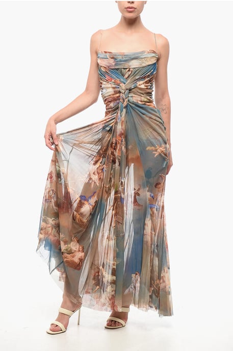 Gemustertes, drapiertes Maxikleid aus Tüll in Mehrfarbig - Image 4