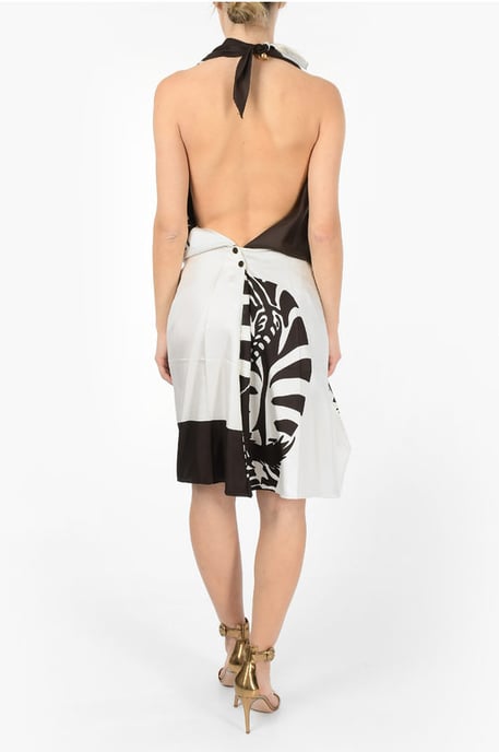 Drapiertes ZEBRA Neckholder-Kleid in Braun - Image 2