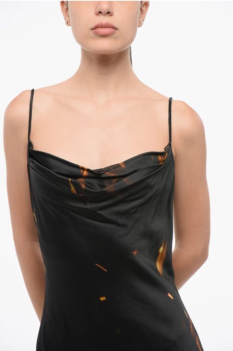 Langes Satinkleid mit Flammendruck in Arancio, Nero - Image 4