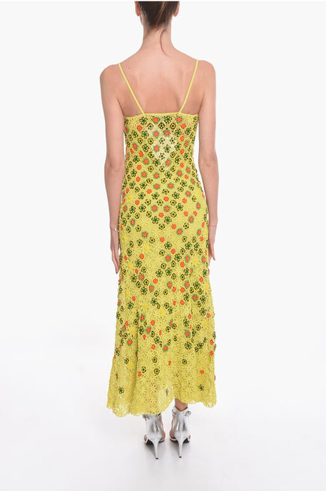 Ausgestelltes Kleid aus Viskose-Häkelarbeit mit perlenbesetztem Blumenmotiv in Grün - Image 2