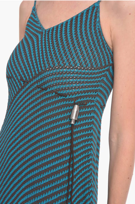 Gestreiftes Maxikleid aus Baumwollmischung mit Kordelzug in Hellblau - Image 3