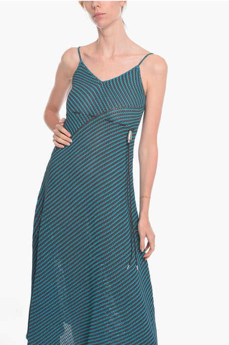 Gestreiftes Maxikleid aus Baumwollmischung mit Kordelzug in Hellblau - Image 4