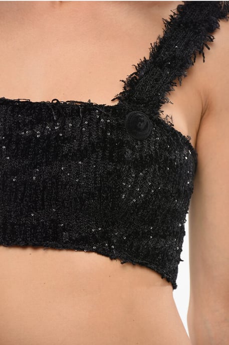 Einfarbiges, mit Pailletten verziertes Crop-Top in Schwarz - Image 3