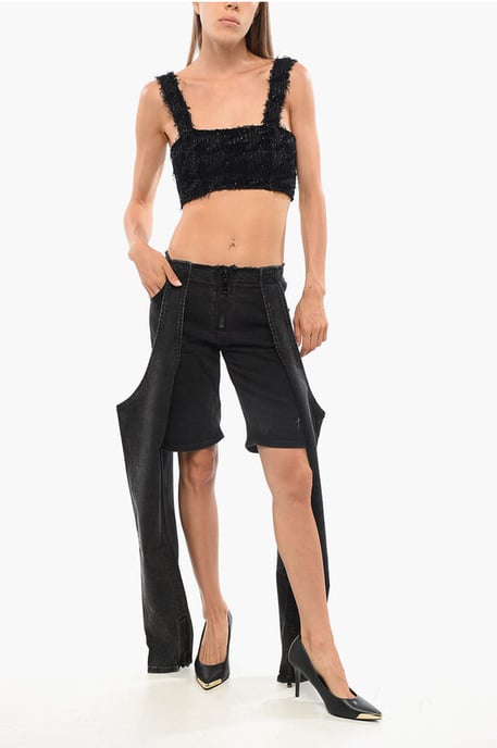 Einfarbiges, mit Pailletten verziertes Crop-Top in Schwarz - Image 4