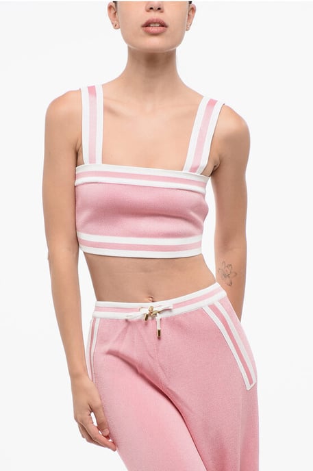 Gestricktes Crop-Top mit Reißverschluss in Pink - Image 1