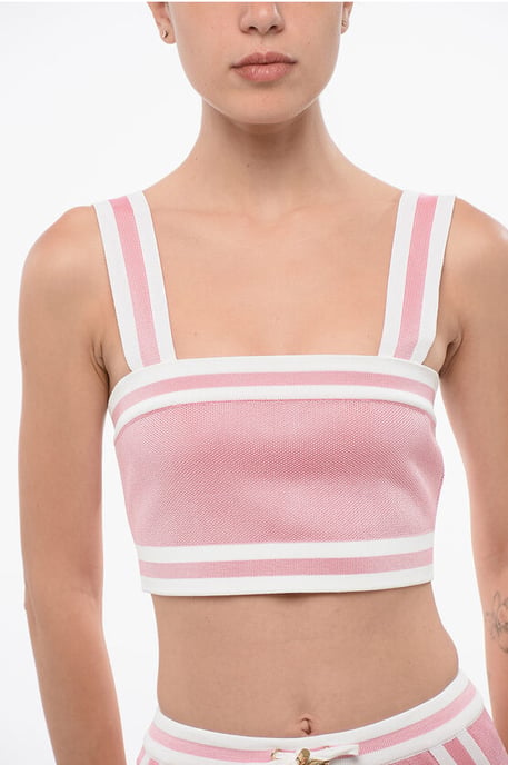 Gestricktes Crop-Top mit Reißverschluss in Pink - Image 3