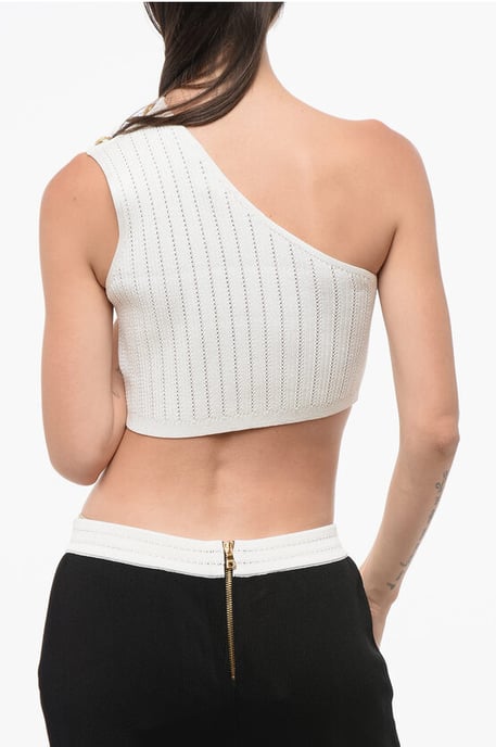 Geripptes One-Shoulder-Crop-Top in Weiß - Image 2