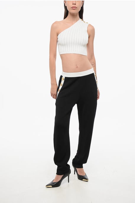 Geripptes One-Shoulder-Crop-Top in Weiß - Image 4