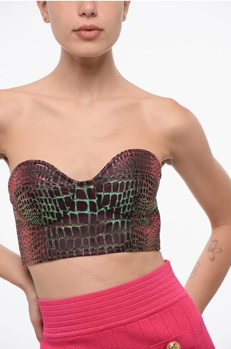 Trägerloses Crop-Top mit Tiermuster und schillerndem Effekt in Mehrfarbig - Image 3