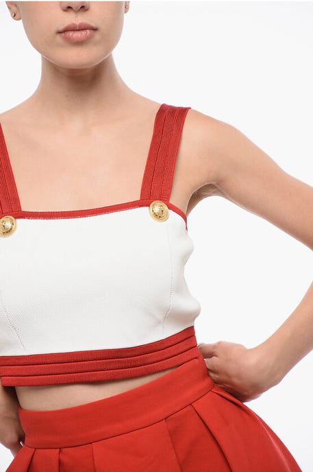 Gestricktes Crop-Top mit Logo-Knöpfen in Bianco, Rosso - Image 3
