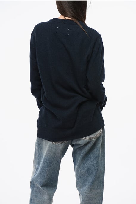 Einfarbige Strickjacke aus Wolle und Nylon mit V-Ausschnitt in Blau - Image 2