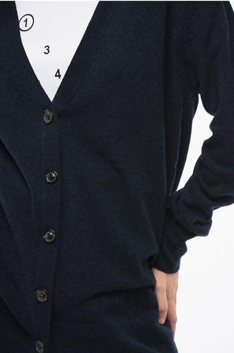 Einfarbige Strickjacke aus Wolle und Nylon mit V-Ausschnitt in Blau - Image 3