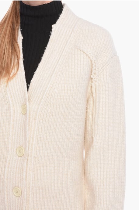 Gerippter Cardigan aus Kaschmirmischung in Weiß - Image 3