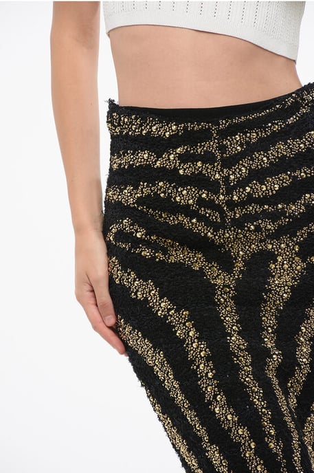 Tweed-Bleistiftrock mit goldenen Nieten in Nero, Oro verziert - Image 3
