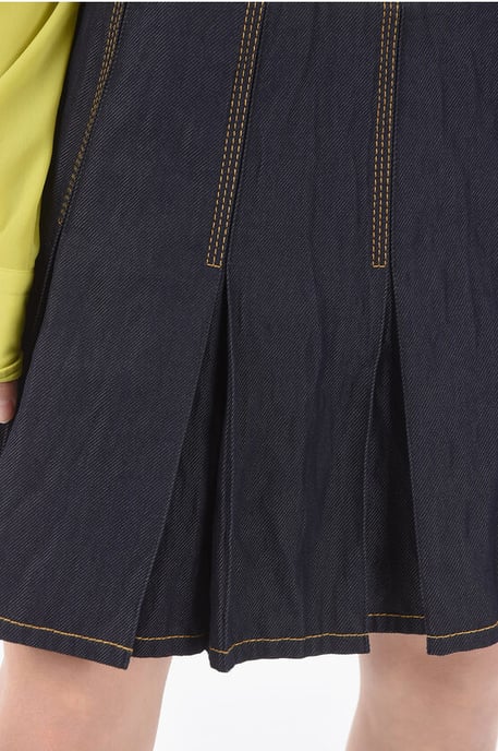 Denim-Minirock im Plissé-Design mit seitlichem Reißverschluss in Blau - Image 3