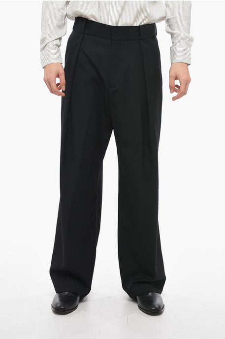 Weite Wollhose mit Bundfalten vorne in Schwarz - Image 1