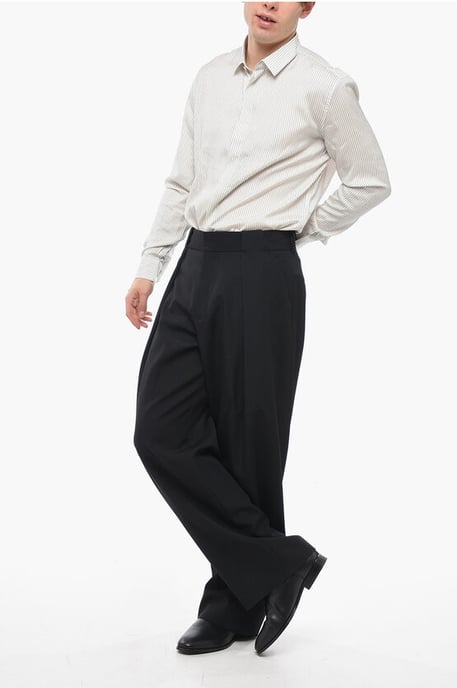 Weite Wollhose mit Bundfalten vorne in Schwarz - Image 4