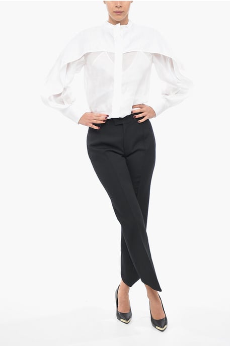 Woll-Bügelfaltenhose mit geschwungenem Design in Schwarz - Image 4