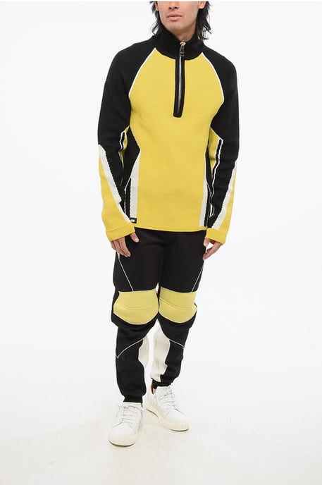 Wollmischung-Farbblockpullover mit halbem Reißverschluss in Giallo, Bianco e Nero - Image 4