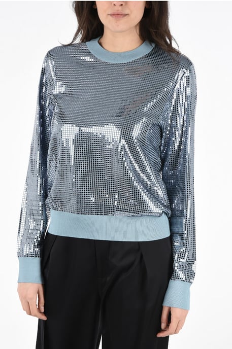 Pailletten-Pullover mit Rundhalsausschnitt in Hellblau - Image 1