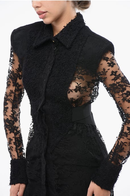 Spitzenshirt mit gepolsterten Schultern in Schwarz - Image 3
