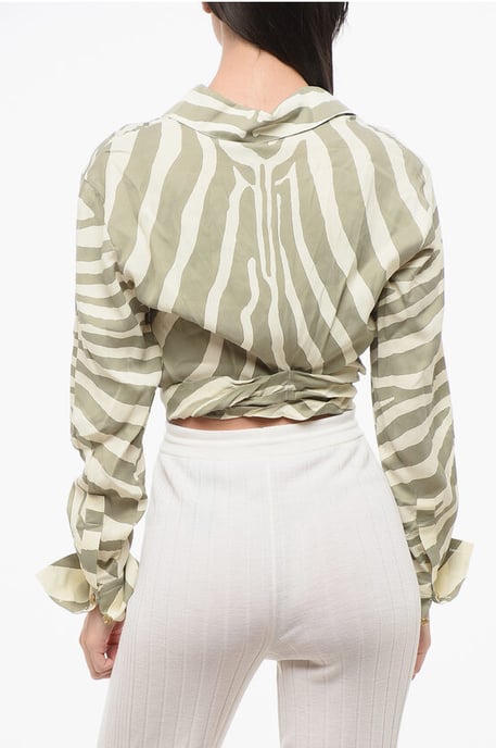 Kurzes Hemd mit Animal-Muster und Knotendetail in Beige, Verde - Image 2