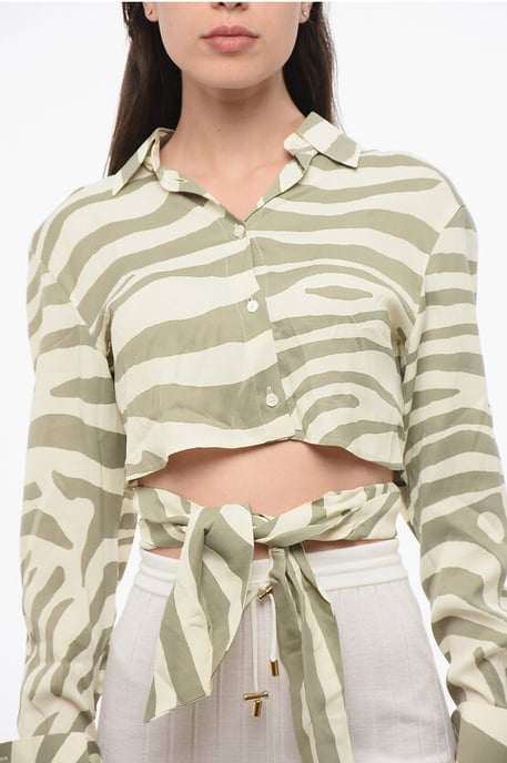 Kurzes Hemd mit Animal-Muster und Knotendetail in Beige, Verde - Image 3