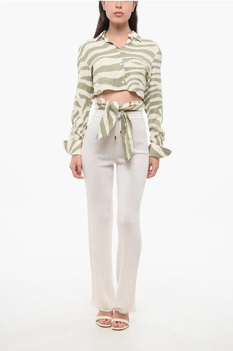 Kurzes Hemd mit Animal-Muster und Knotendetail in Beige, Verde - Image 4
