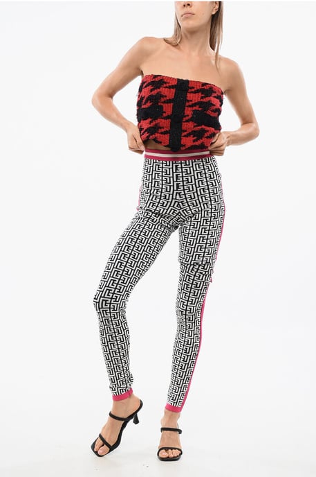 Gestrickte Leggings mit Monogrammmuster in Schwarz und Weiß - Image 4