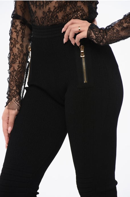 Gestrickte Leggings mit Reißverschlussdetail in Schwarz - Image 3