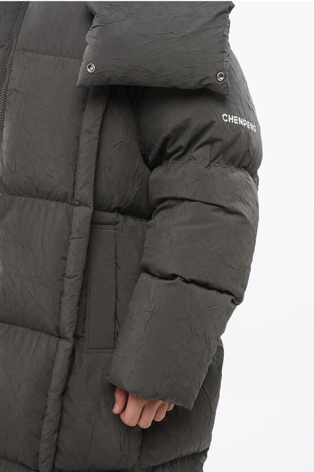 MM6 – Gesteppte Maxi-Daunenjacke mit abnehmbarer Kapuze in Grau - Image 3
