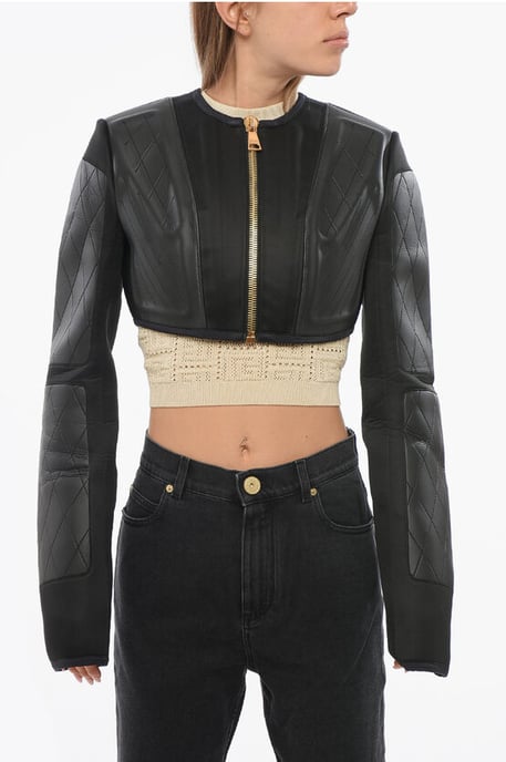 Kurze Jacke aus technischem Gewebe mit goldenem Reißverschluss in Schwarz - Image 1