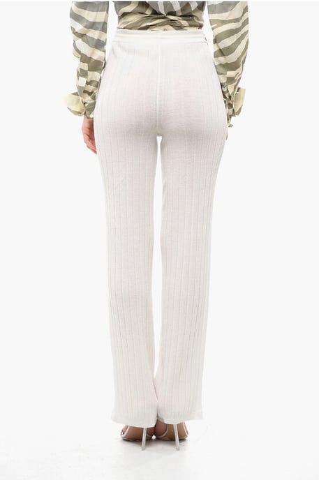 Hoch taillierte gerippte Schurwollhose in Weiß - Image 2