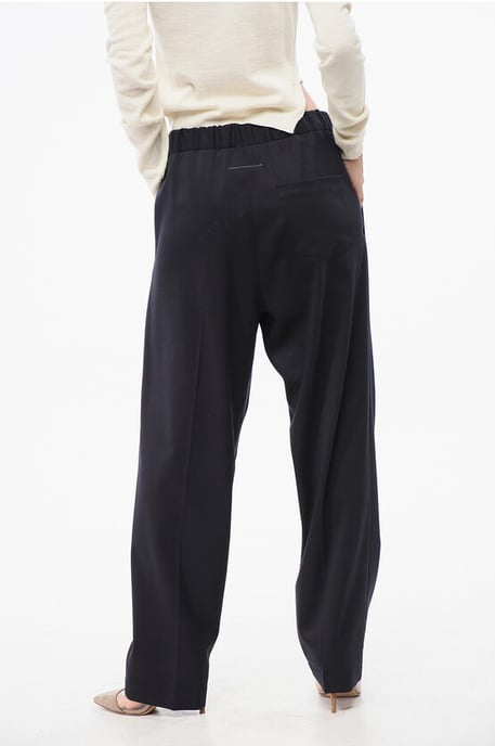 MM6 – Hose aus Stretch-Schurwollmischung mit Kordelzug in der Taille in Blau - Image 2