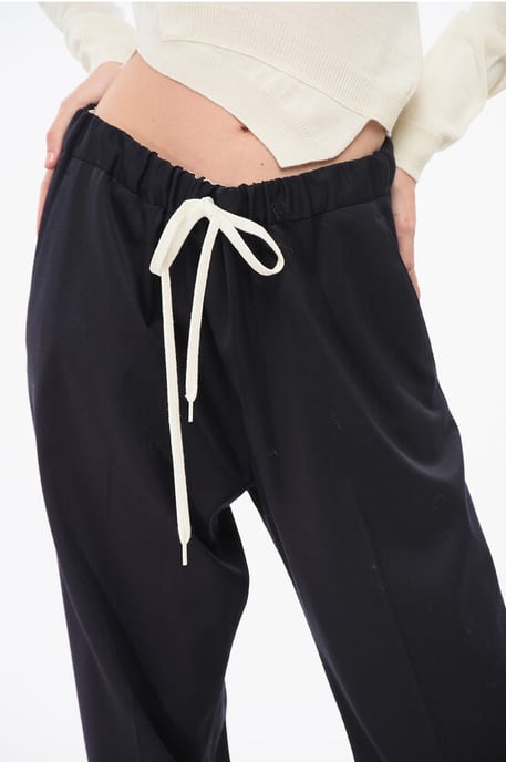 MM6 – Hose aus Stretch-Schurwollmischung mit Kordelzug in der Taille in Blau - Image 3