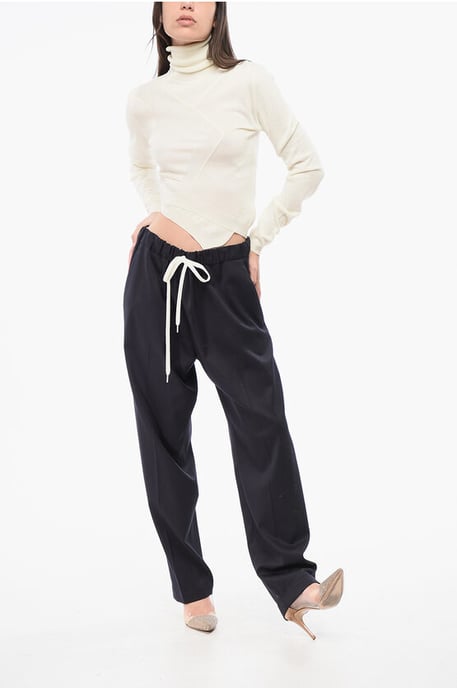 MM6 – Hose aus Stretch-Schurwollmischung mit Kordelzug in der Taille in Blau - Image 4
