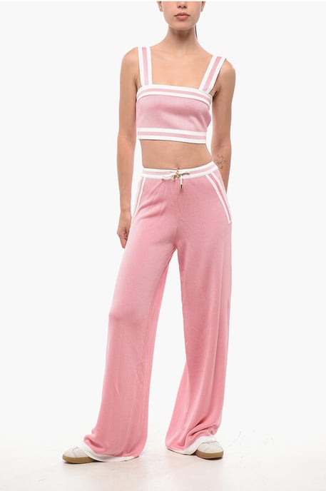 High-Waist-Freizeithose mit elastischem Bund in Pink - Image 4