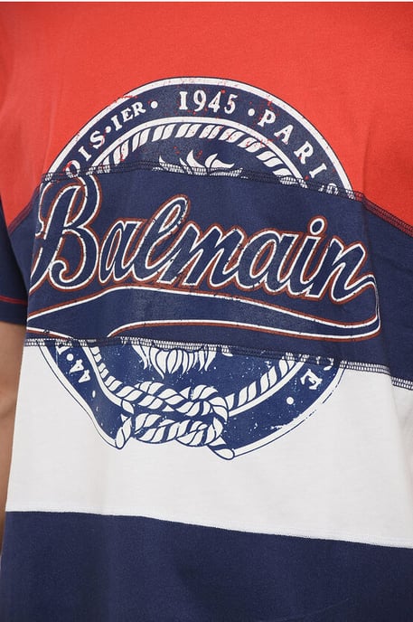 T-Shirt mit Rundhalsausschnitt und Farbblockdesign und aufgedrucktem Logo in Weiß, Blau und Rosso - Image 3