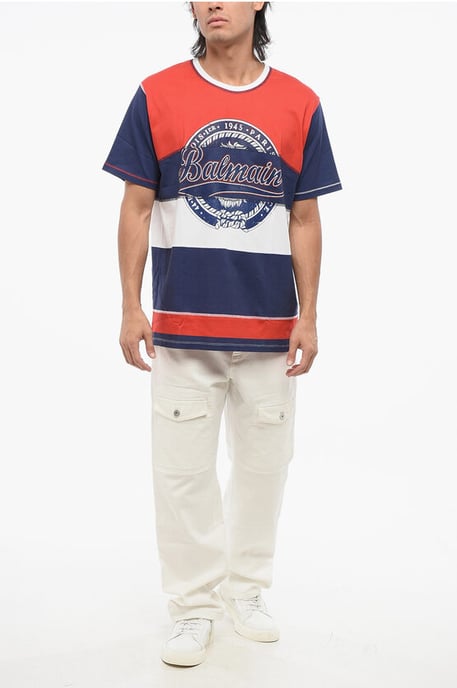 T-Shirt mit Rundhalsausschnitt und Farbblockdesign und aufgedrucktem Logo in Weiß, Blau und Rosso - Image 4