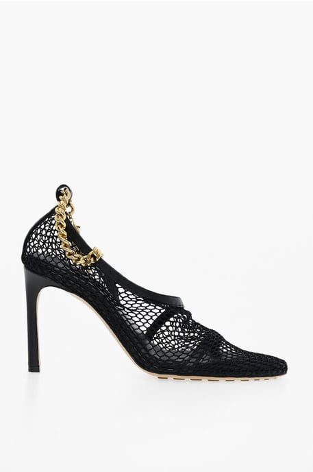 Netzsandalen mit goldfarbenem Kettenverschluss in Nero, Oro - Image 3