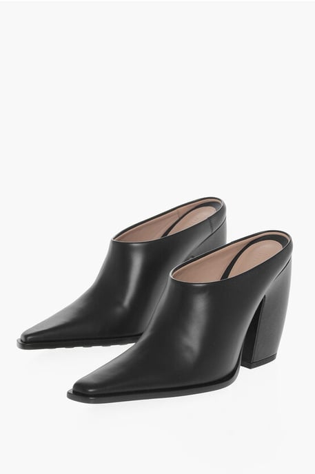 Leder-TEX-Pantoletten mit bezogenem Absatz 10 cm in Schwarz - Image 1