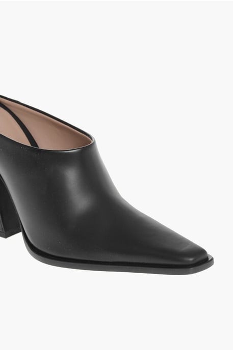 Leder-TEX-Pantoletten mit bezogenem Absatz 10 cm in Schwarz - Image 4