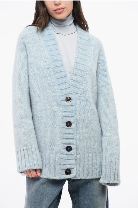 MM4 MM14 Oversize-Cardigan mit V-Ausschnitt und 4 Knöpfen in Hellblau - Image 1