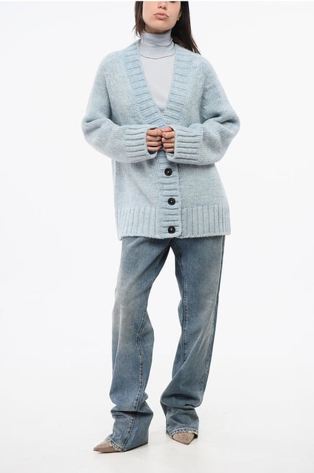 MM4 MM14 Oversize-Cardigan mit V-Ausschnitt und 4 Knöpfen in Hellblau - Image 4