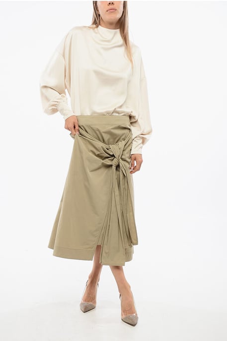 Langer Plissee-Rock aus Baumwolle in Beige - Image 4