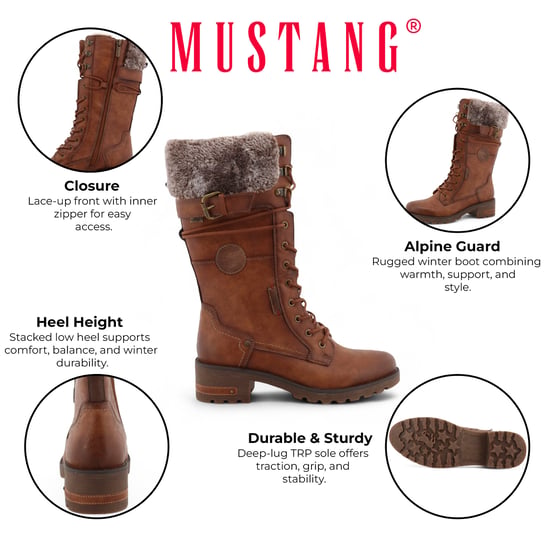 Mustang Damen Winter-Kampfstiefel aus Kunstfell in Braun mit halbhoher Wade - Image 2