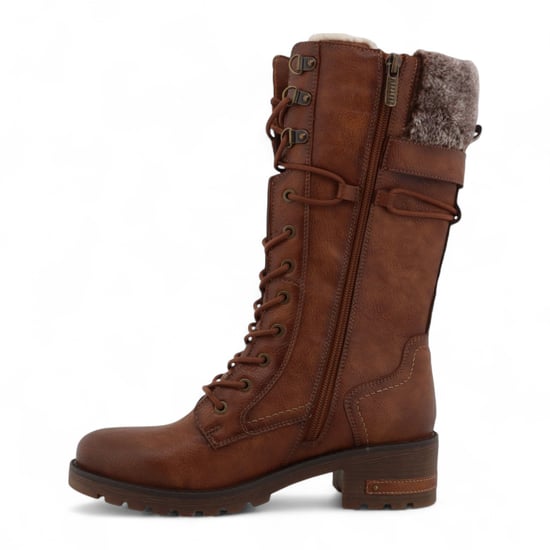 Mustang Damen Winter-Kampfstiefel aus Kunstfell in Braun mit halbhoher Wade - Image 4
