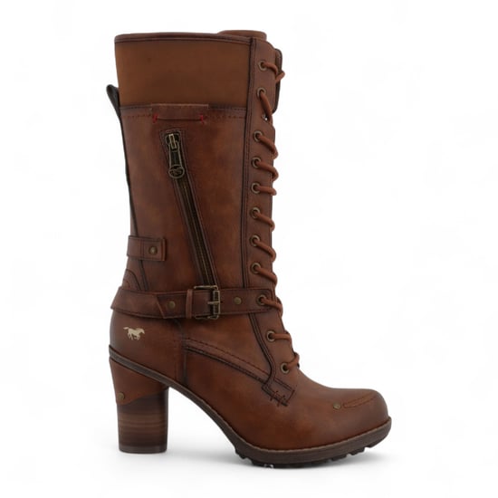 Mustang Damen-Kampfstiefel mit Absatz und Schnürung in Braun - Image 1