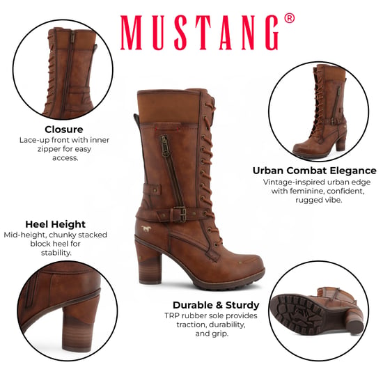 Mustang Damen-Kampfstiefel mit Absatz und Schnürung in Braun - Image 2
